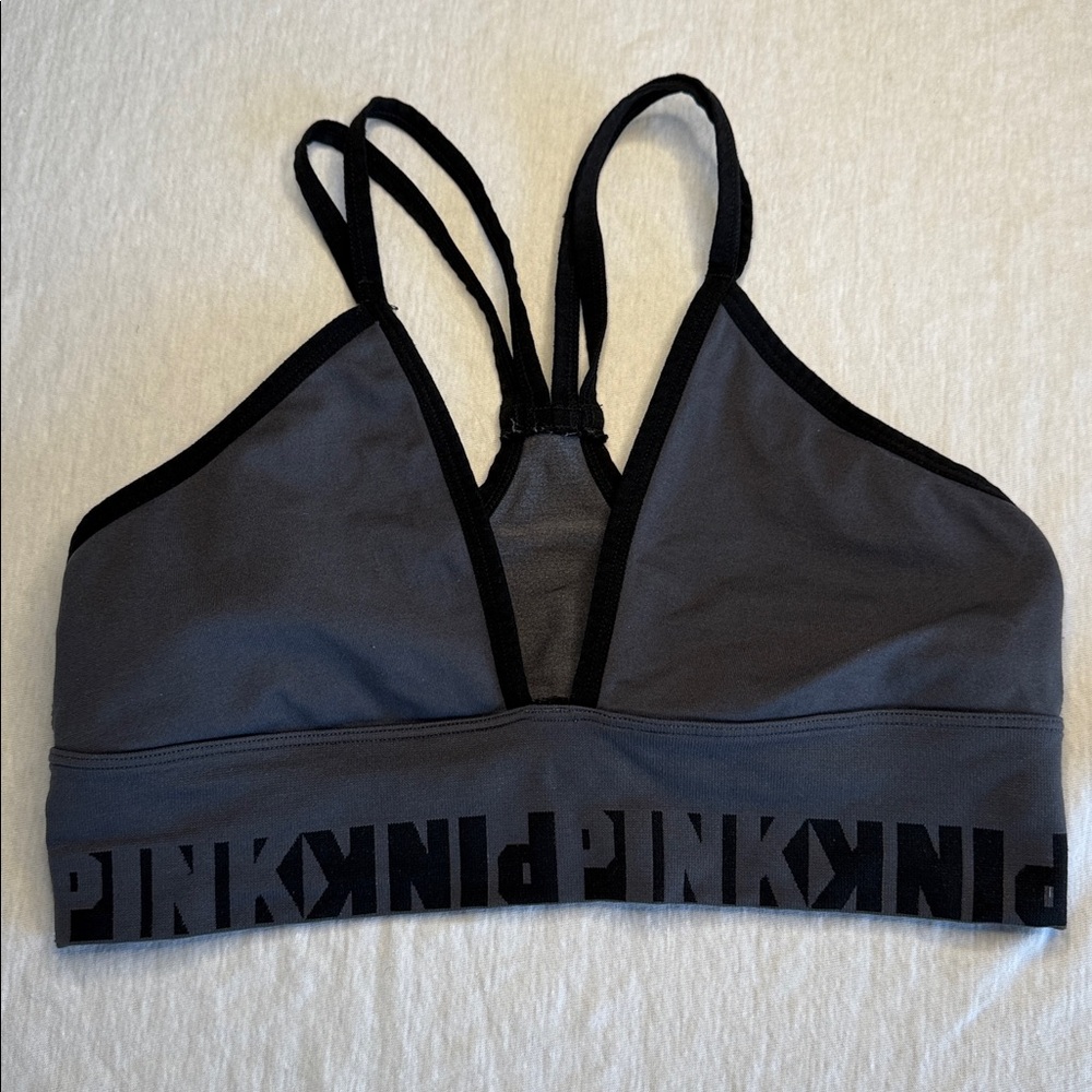Victoria’s Secret PINK gray and black logo Bralette. Size Medium
